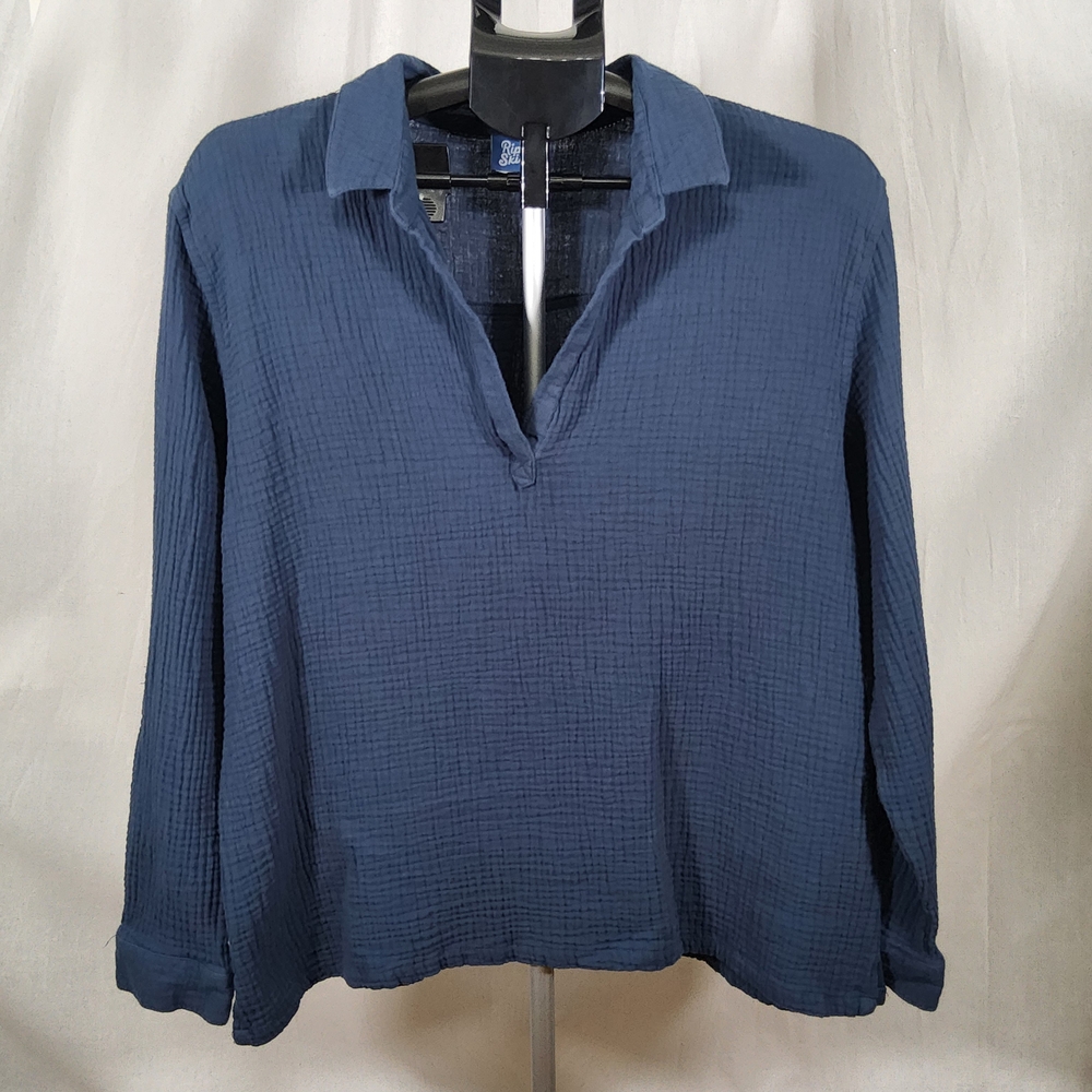 Rip Skirt Surf Women XL Long Sleeve Cotton Gauze Shirt Navy Blue